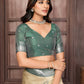 Janasya Beige Silk Blend Checked Jacquard Border Saree | Swadesiicart