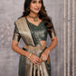 Janasya Olive Silk Blend Ethnic Motifs Banarasi Saree | Swadesiicart
