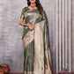 Janasya Olive Silk Blend Ethnic Motifs Banarasi Saree | Swadesiicart