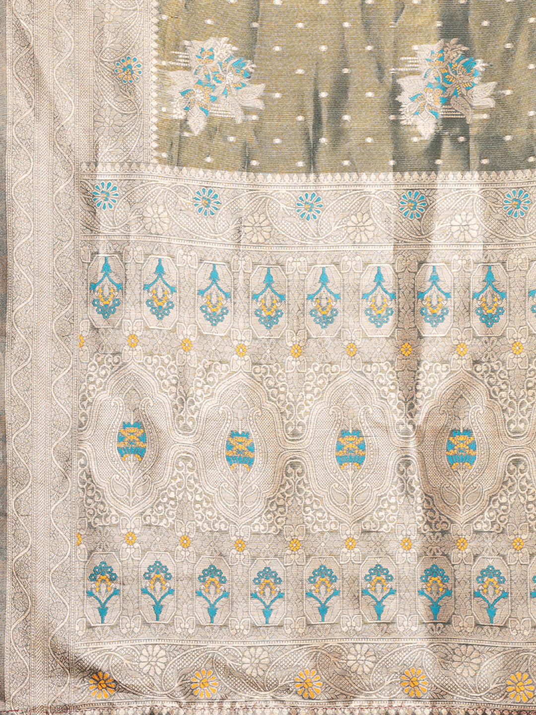 Janasya Olive Silk Blend Ethnic Motifs Banarasi Saree | Swadesiicart