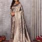 Janasya Blue & Gold Silk Blend Floral Banarasi Saree | Swadesiicart