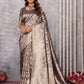 Janasya Blue & Gold Silk Blend Floral Banarasi Saree | Swadesiicart