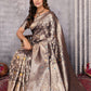 Janasya Blue & Gold Silk Blend Floral Banarasi Saree | Swadesiicart