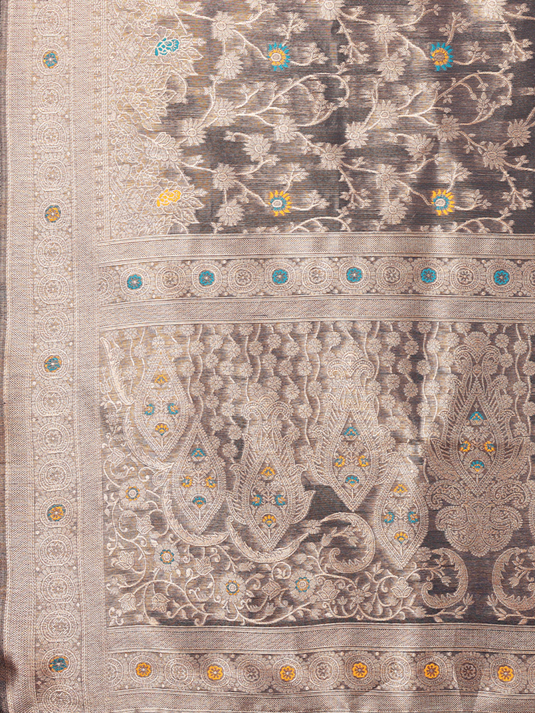 Janasya Blue & Gold Silk Blend Floral Banarasi Saree | Swadesiicart
