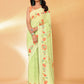 Janasya Light Green Georgette Floral Printed Saree | Swadesiicart