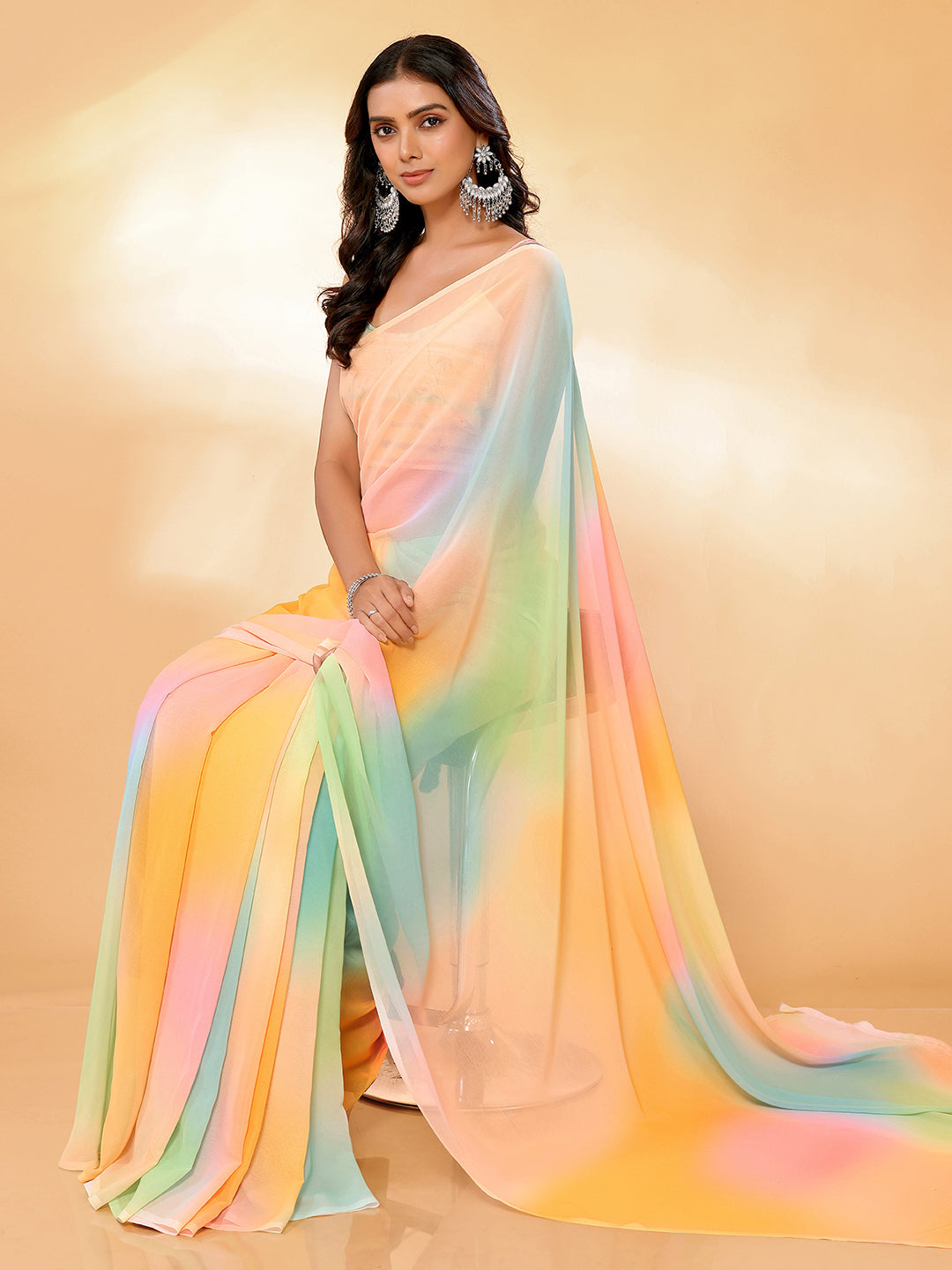 Janasya Multicolor Georgette Ombre Printed Saree | Swadesiicart