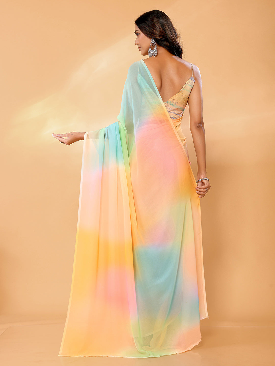 Janasya Multicolor Georgette Ombre Printed Saree | Swadesiicart
