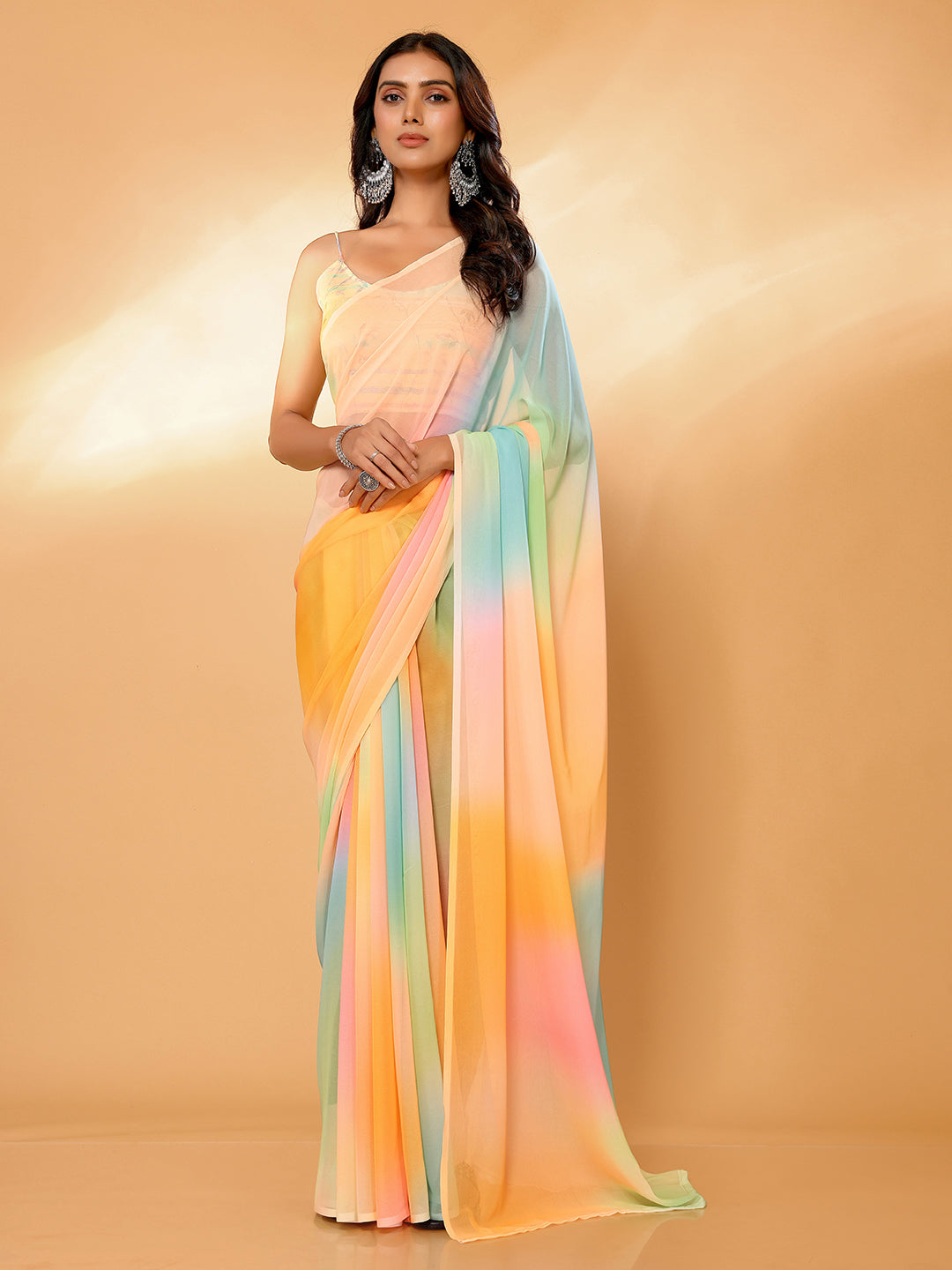 Janasya Multicolor Georgette Ombre Printed Saree | Swadesiicart