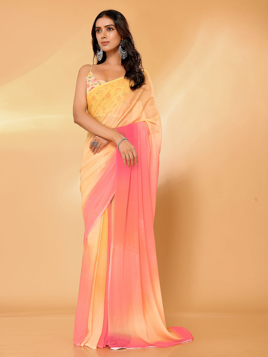 Janasya Multicolor Georgette Ombre Printed Saree | Swadesiicart