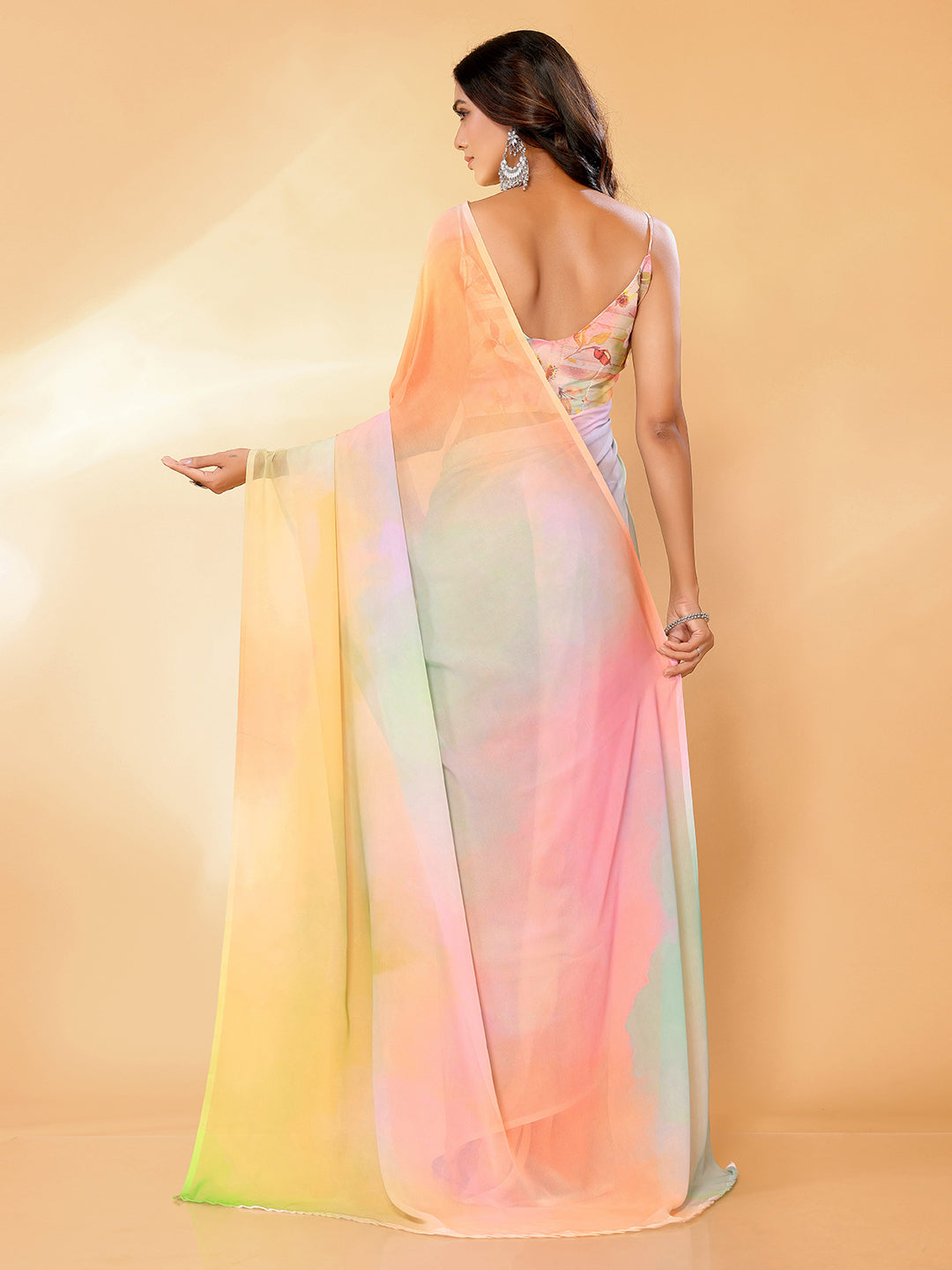 Janasya Multicolor Georgette Ombre Printed Saree | Swadesiicart