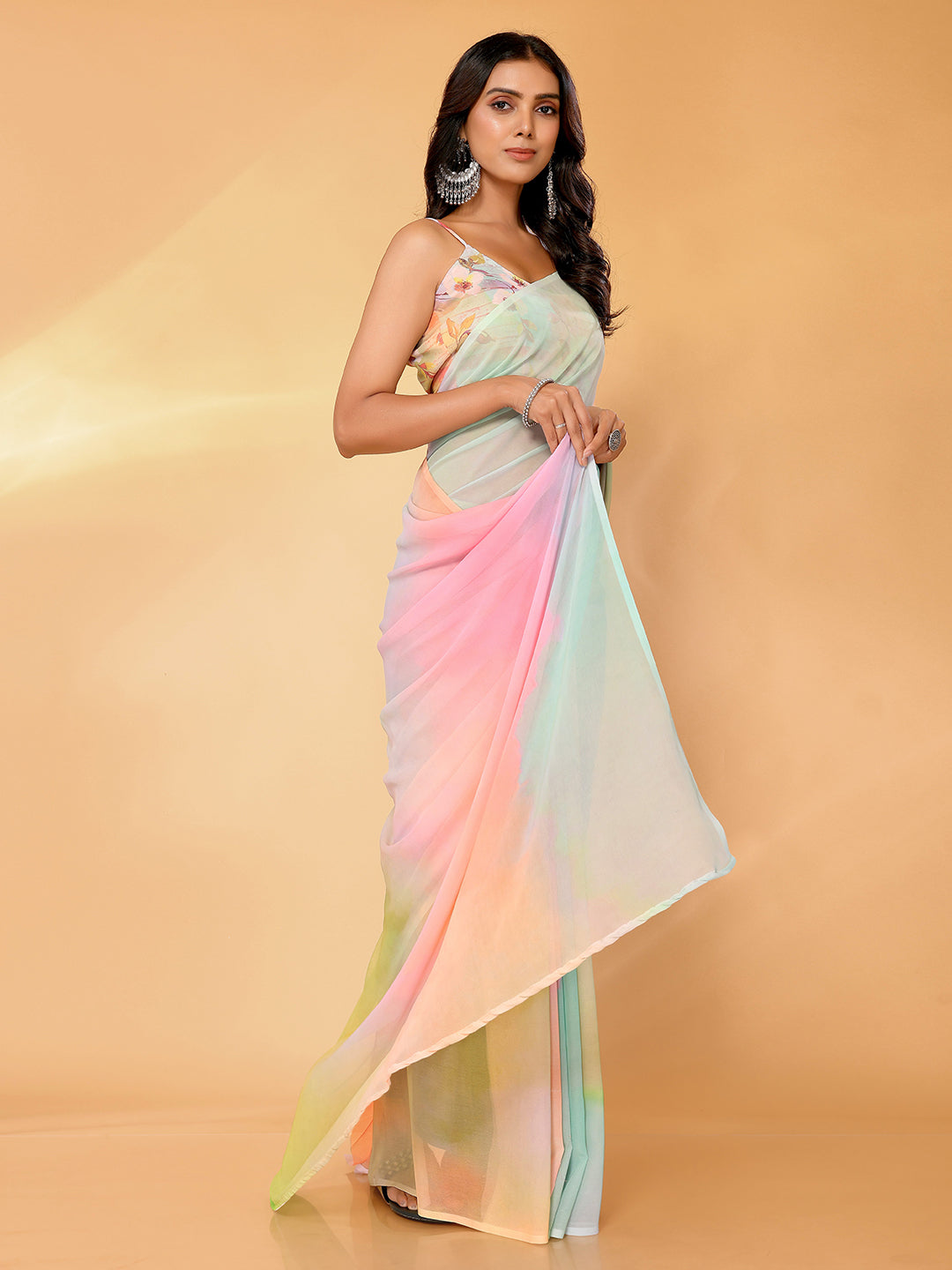 Janasya Multicolor Georgette Ombre Printed Saree | Swadesiicart