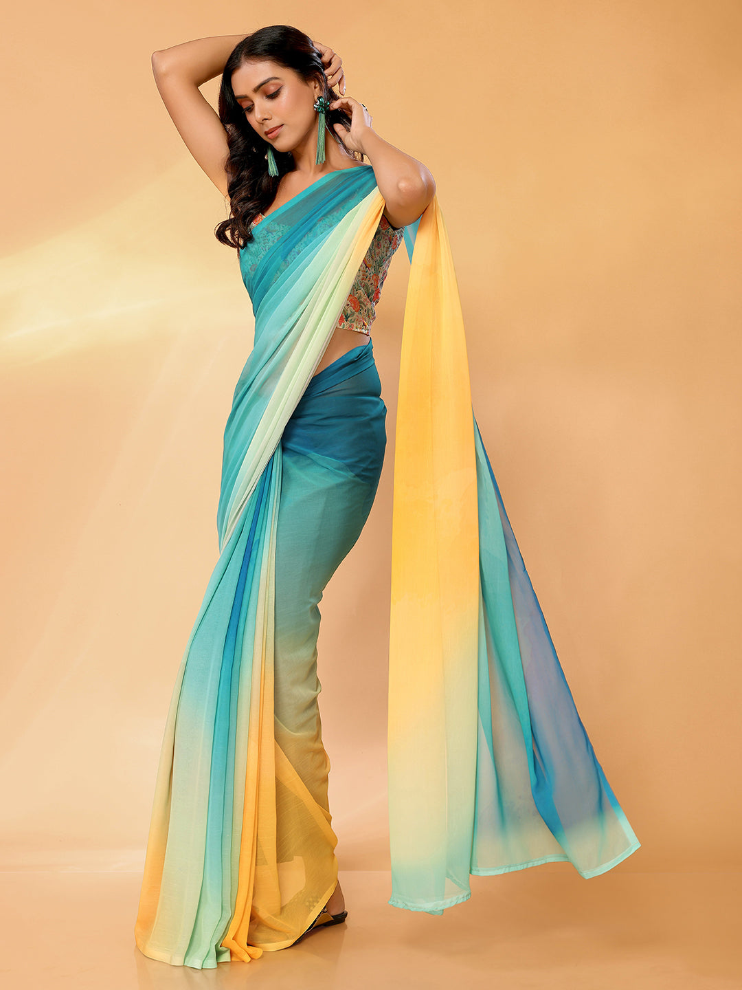 Janasya Multicolor Georgette Ombre Printed Saree | Swadesiicart