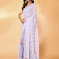 Janasya Lavender Georgette Floral Printed Saree | Swadesiicart