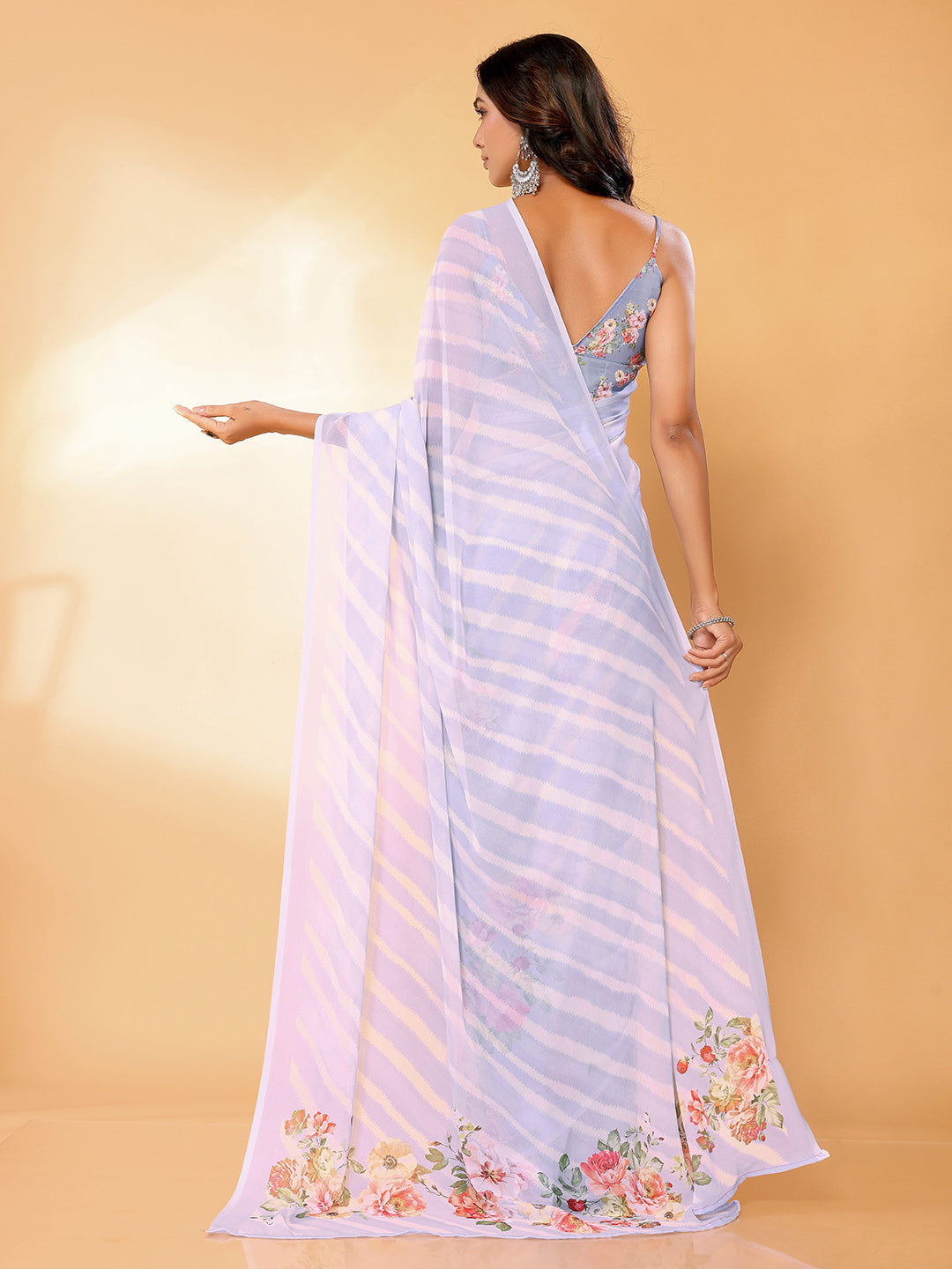 Janasya Lavender Georgette Floral Printed Saree | Swadesiicart