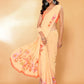 Janasya Peach Georgette Floral Printed Saree | Swadesiicart