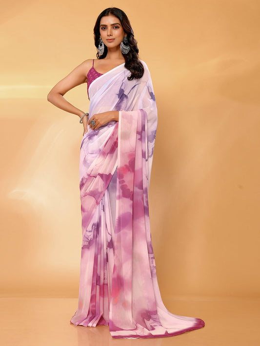 Janasya Multicolor Georgette Ombre Printed Saree | Swadesiicart