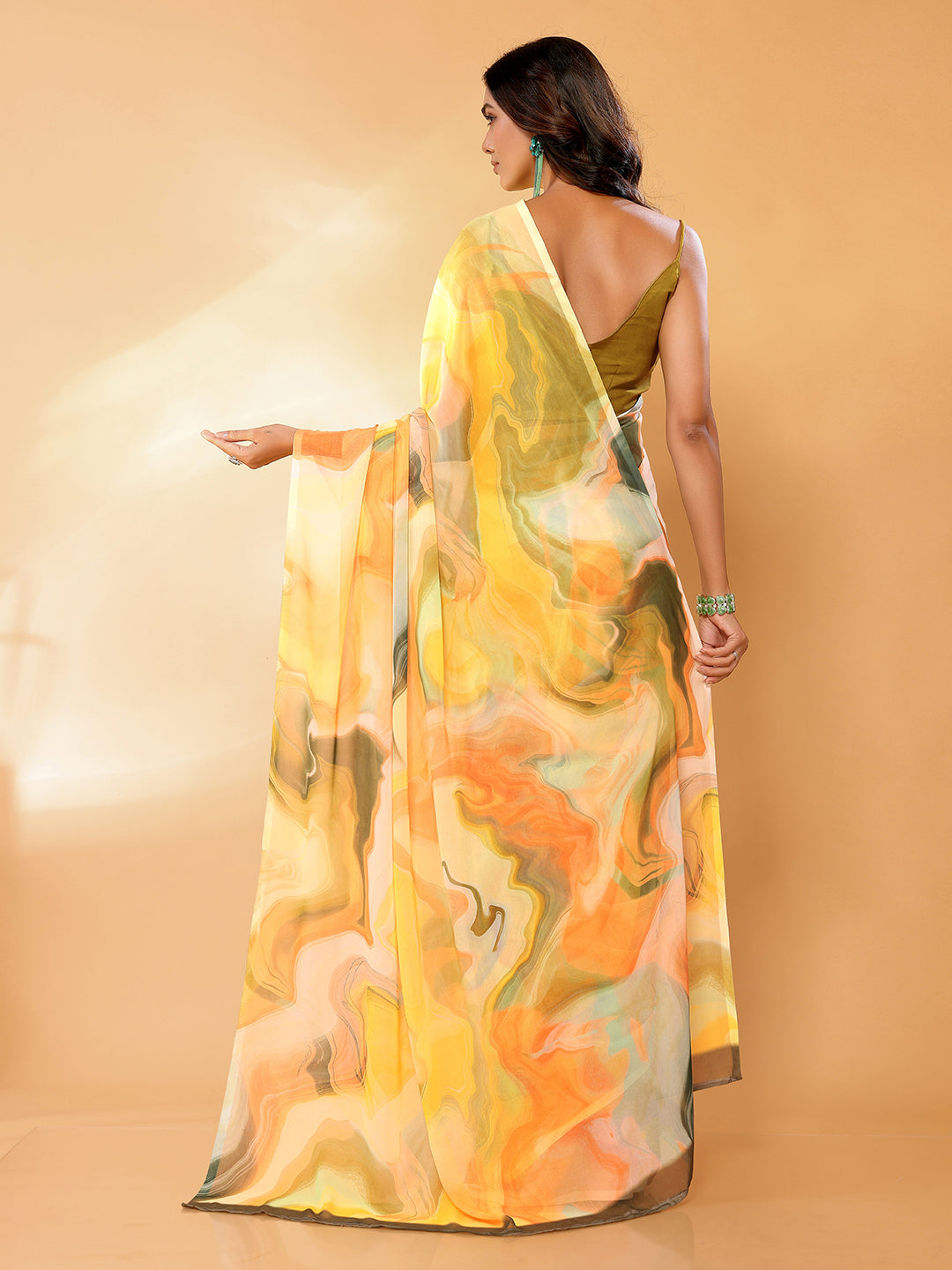 Janasya Multicolor Georgette Abstract Printed Saree | Swadesiicart
