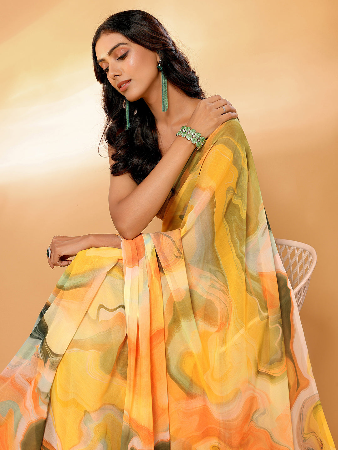 Janasya Multicolor Georgette Abstract Printed Saree | Swadesiicart
