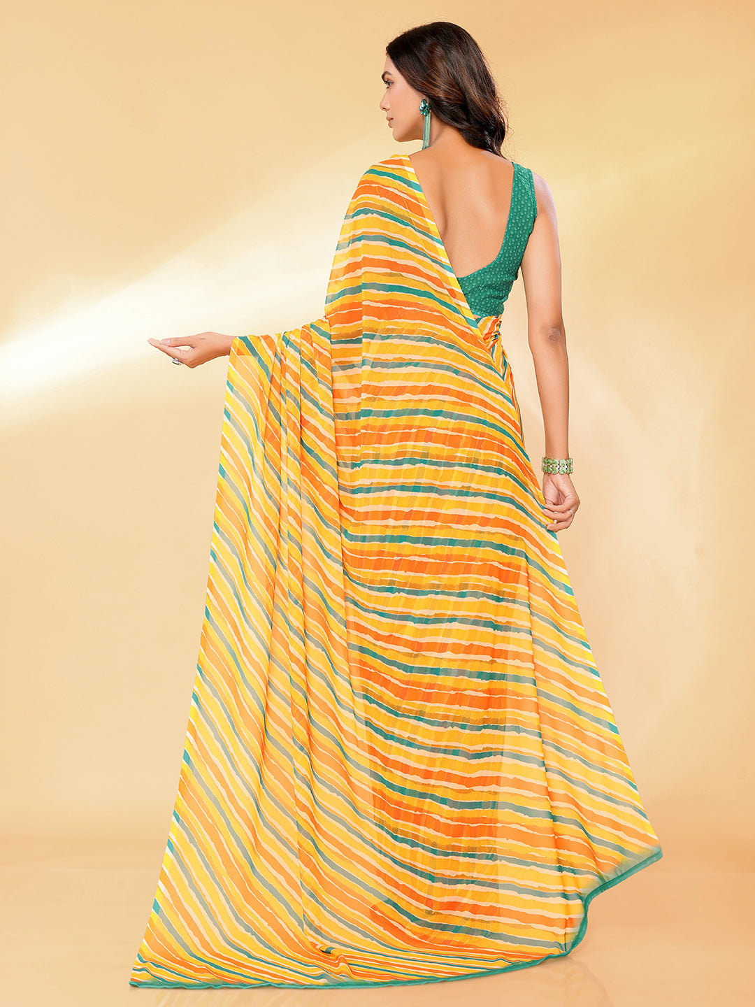 Janasya Orange Georgette Leheriya Printed Saree | Swadesiicart