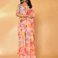 Janasya Peach Georgette Tropical Printed Saree | Swadesiicart