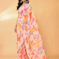 Janasya Peach Georgette Tropical Printed Saree | Swadesiicart