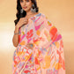 Janasya Peach Georgette Tropical Printed Saree | Swadesiicart