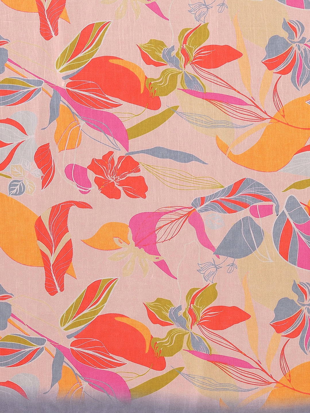 Janasya Peach Georgette Tropical Printed Saree | Swadesiicart
