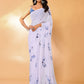 Janasya White Georgette Floral Printed Saree | Swadesiicart