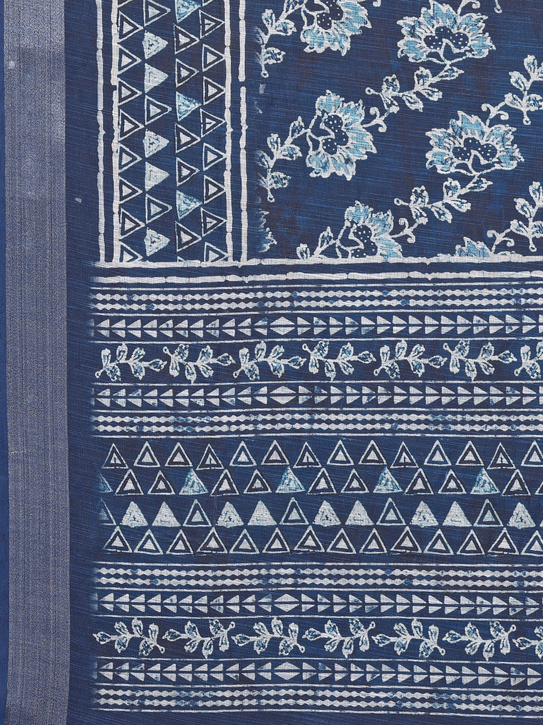 Janasya Navy Blue Cotton Linen Floral Printed Saree | Swadesiicart