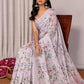 Janasya Lavender Cotton Linen Floral Printed Saree | Swadesiicart