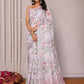 Janasya Lavender Cotton Linen Floral Printed Saree | Swadesiicart
