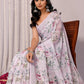 Janasya Lavender Cotton Linen Floral Printed Saree | Swadesiicart