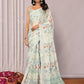 Janasya Light Green Cotton Linen Floral Printed Saree | Swadesiicart