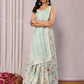 Janasya Light Green Cotton Linen Floral Printed Saree | Swadesiicart