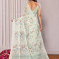 Janasya Light Green Cotton Linen Floral Printed Saree | Swadesiicart