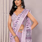 Janasya Lavender Cotton Linen Geometric Printed Saree | Swadesiicart