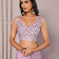 Janasya Lavender Cotton Linen Geometric Printed Saree | Swadesiicart