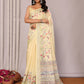 Janasya Light Yellow Cotton Linen Floral Printed Saree | Swadesiicart