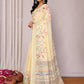 Janasya Light Yellow Cotton Linen Floral Printed Saree | Swadesiicart