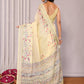 Janasya Light Yellow Cotton Linen Floral Printed Saree | Swadesiicart