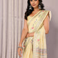 Janasya Light Yellow Cotton Linen Floral Printed Saree | Swadesiicart