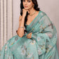 Janasya Sage Green Cotton Linen Floral Printed Saree | Swadesiicart