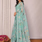 Janasya Sage Green Cotton Linen Floral Printed Saree | Swadesiicart