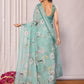 Janasya Sage Green Cotton Linen Floral Printed Saree | Swadesiicart