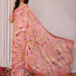 Janasya Peach Cotton Linen Floral Printed Saree | Swadesiicart