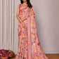 Janasya Peach Cotton Linen Floral Printed Saree | Swadesiicart