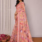 Janasya Peach Cotton Linen Floral Printed Saree | Swadesiicart