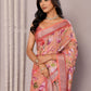 Janasya Peach Cotton Linen Floral Printed Saree | Swadesiicart