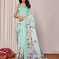 Janasya Sea Green Cotton Linen Floral Printed Saree | Swadesiicart