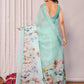 Janasya Sea Green Cotton Linen Floral Printed Saree | Swadesiicart